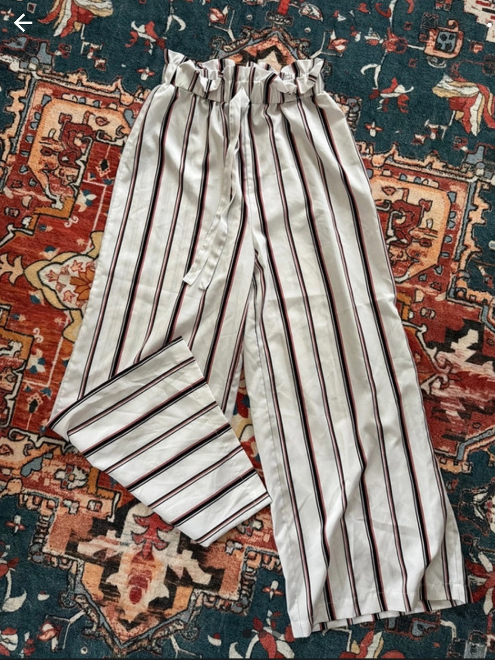 SHEIN White Striped Paperbag Waist Wide Leg Pants
